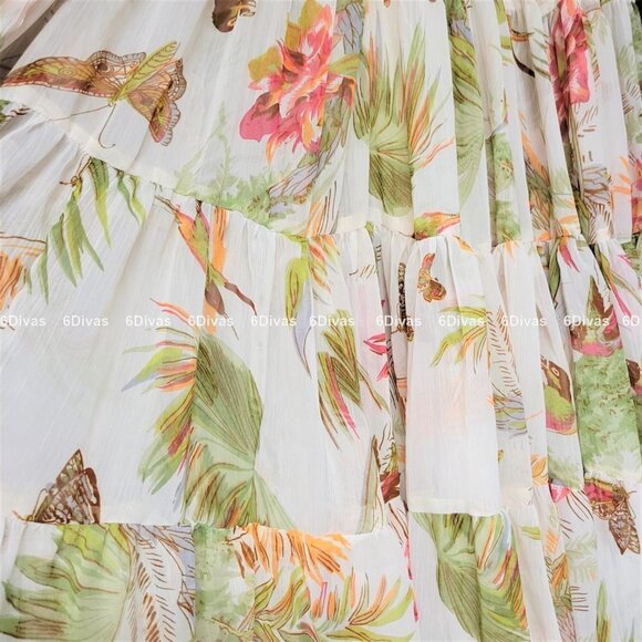 Fifteen Yard Skirt in Cream Beige with butterfly and bird motif - Picture 8 of 11